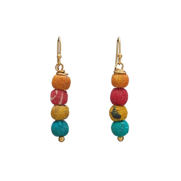 NWT World Finds Kantha Quarte Bead Earrings - Picture 3 of 3